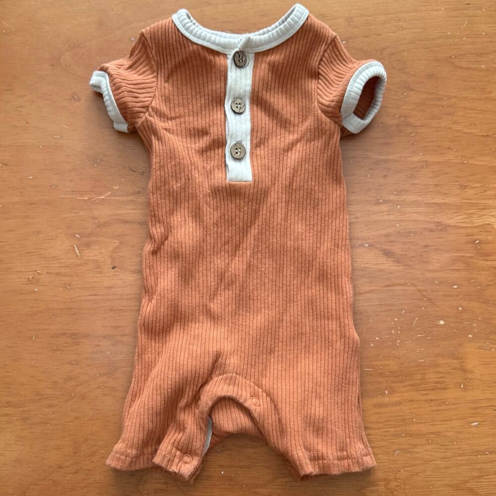 RZ Rachel Zoe 0-3 Months Baby Boy Ribbed Henley Button Romper One Piece Outfit